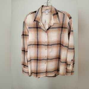 Old Navy Women The Boyfriend Shirt Flannel Plaid‎ Button Down Long Sleeve Medium